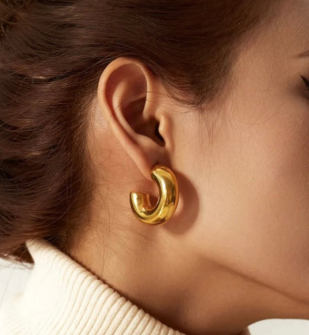 earrings, gold earrings for women, gold stud earrings, gold statement earrings, Hoop earrings for women, gold earrings for women, small hoops, big hoop earrings ON MODEL