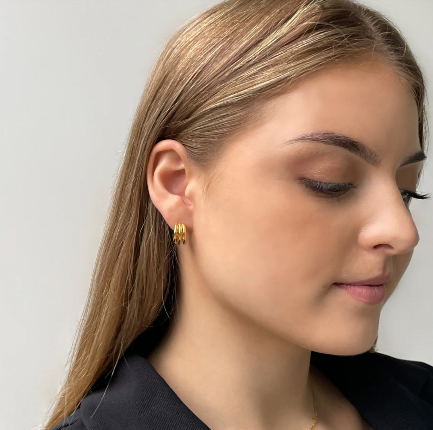 earrings, gold earrings for women, gold stud earrings, gold statement earrings, Hoop earrings for women, gold earrings for women, small hoops, big hoop earrings on model