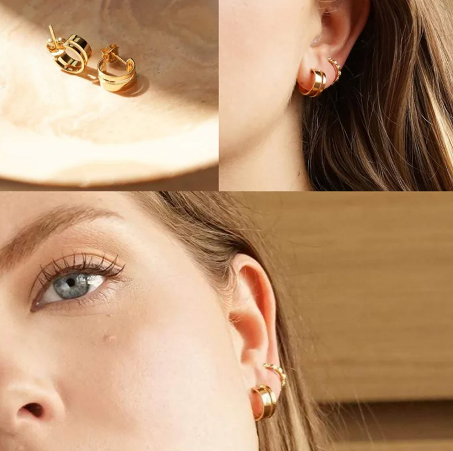 earrings, gold earrings for women, gold stud earrings, gold statement earrings, Hoop earrings for women, gold earrings for women, small hoops, big hoop earrings on model