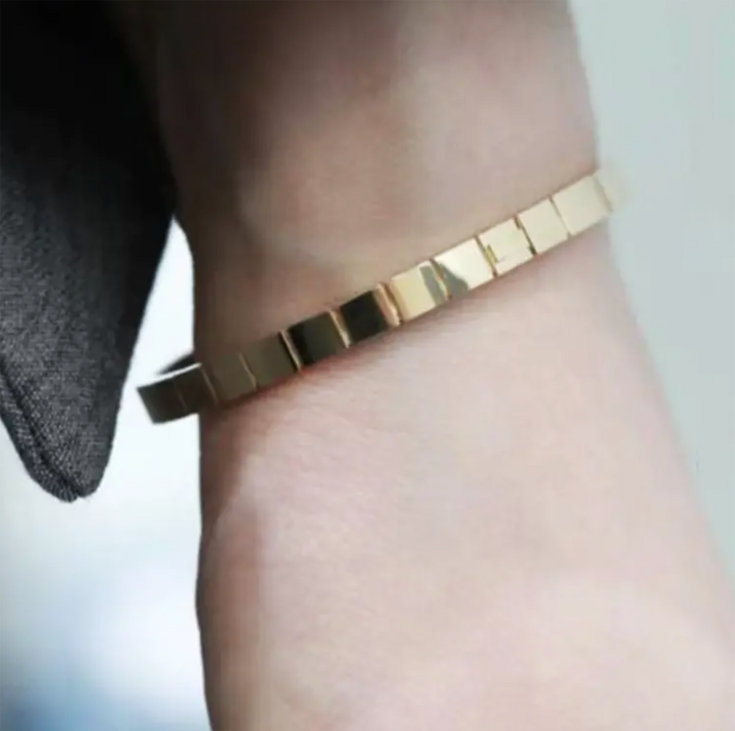 Gold Bracelet, Bracelets for Women, Chain Bracelet, Cuban Chain Bracelet, Gold Curb Chain Bracelet, Bangle Bracelet, Gold Bangle on model