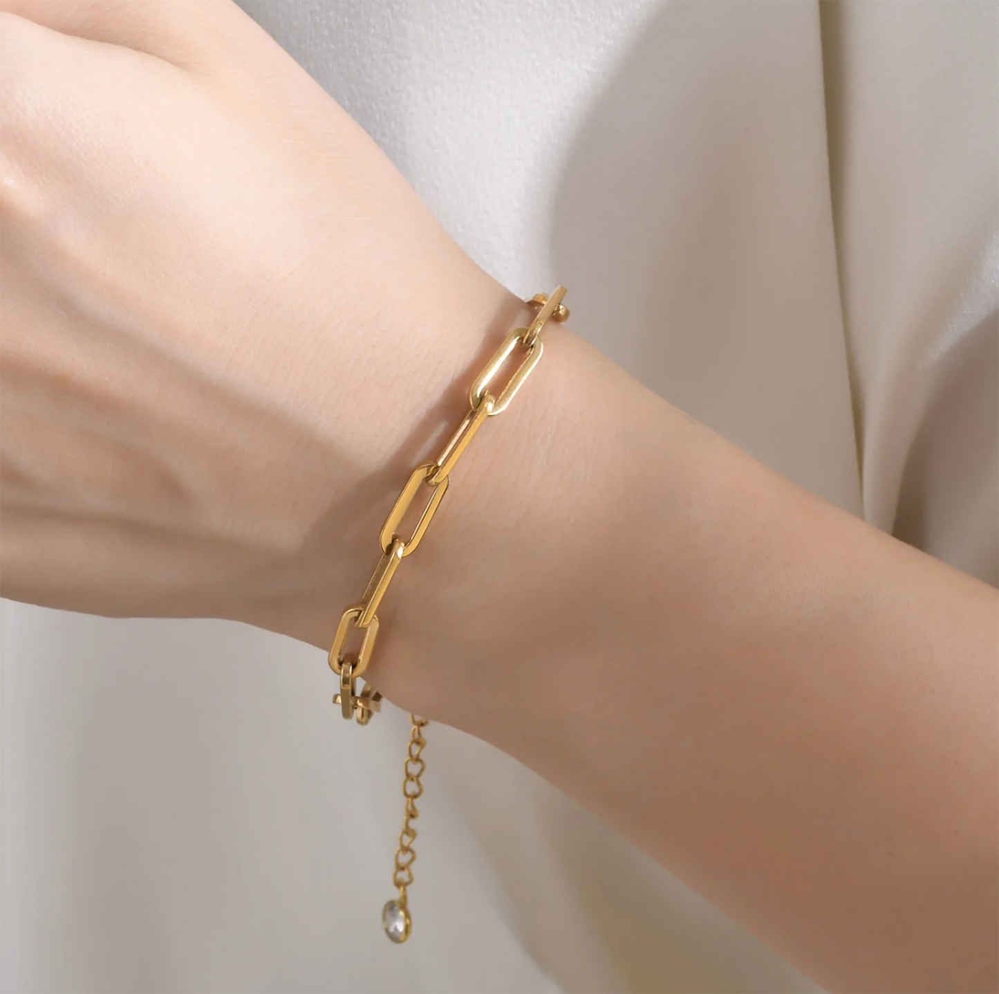 Gold Bracelet, Bracelets for Women, Chain Bracelet, Cuban Chain Bracelet, Gold Curb Chain Bracelet, paperclip bracelet, charm bracelet on model