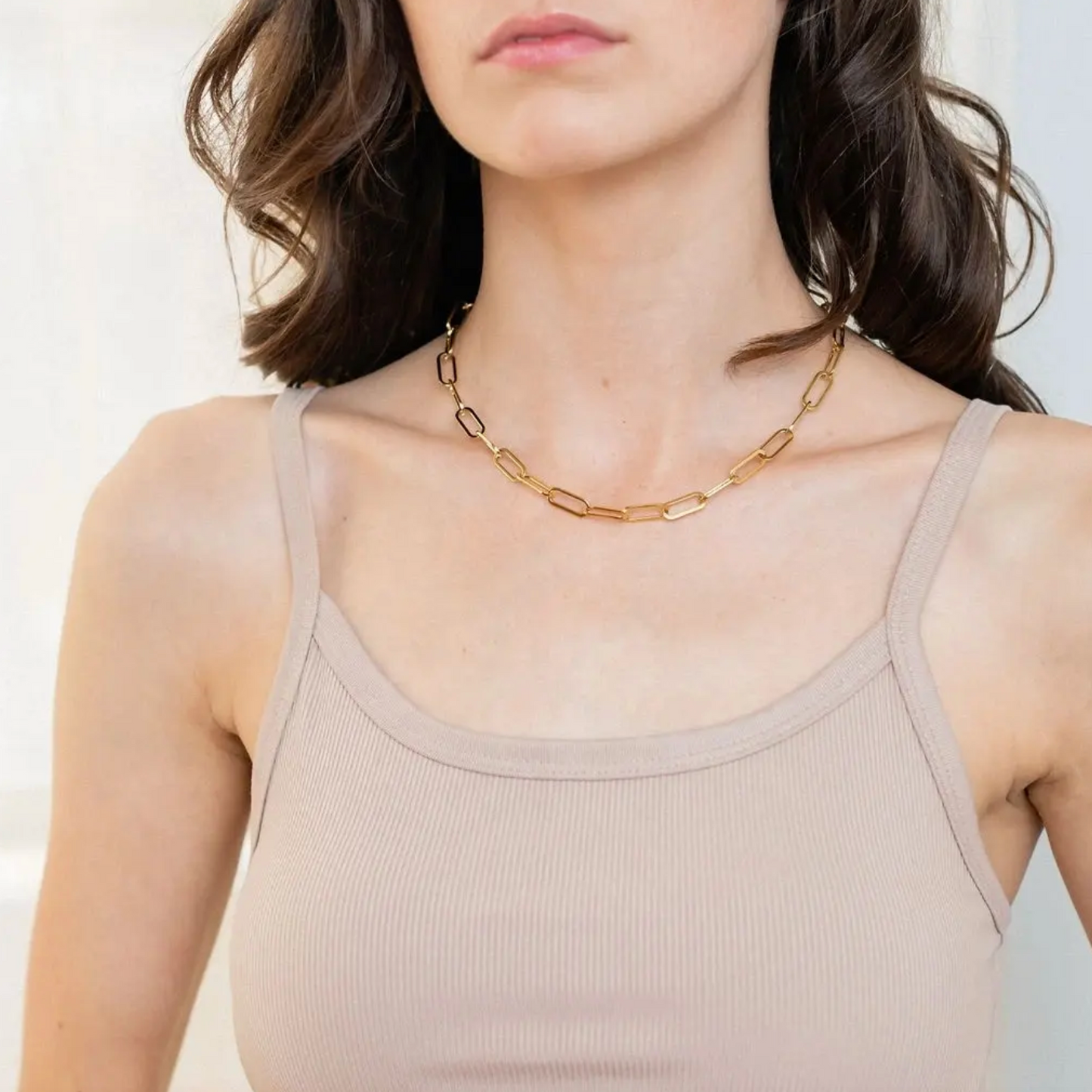 necklace, gold chain necklace, necklaces for women, rope necklace, cuban chain necklace, chain necklaces, paperclip necklace, paperclip chain necklace on model