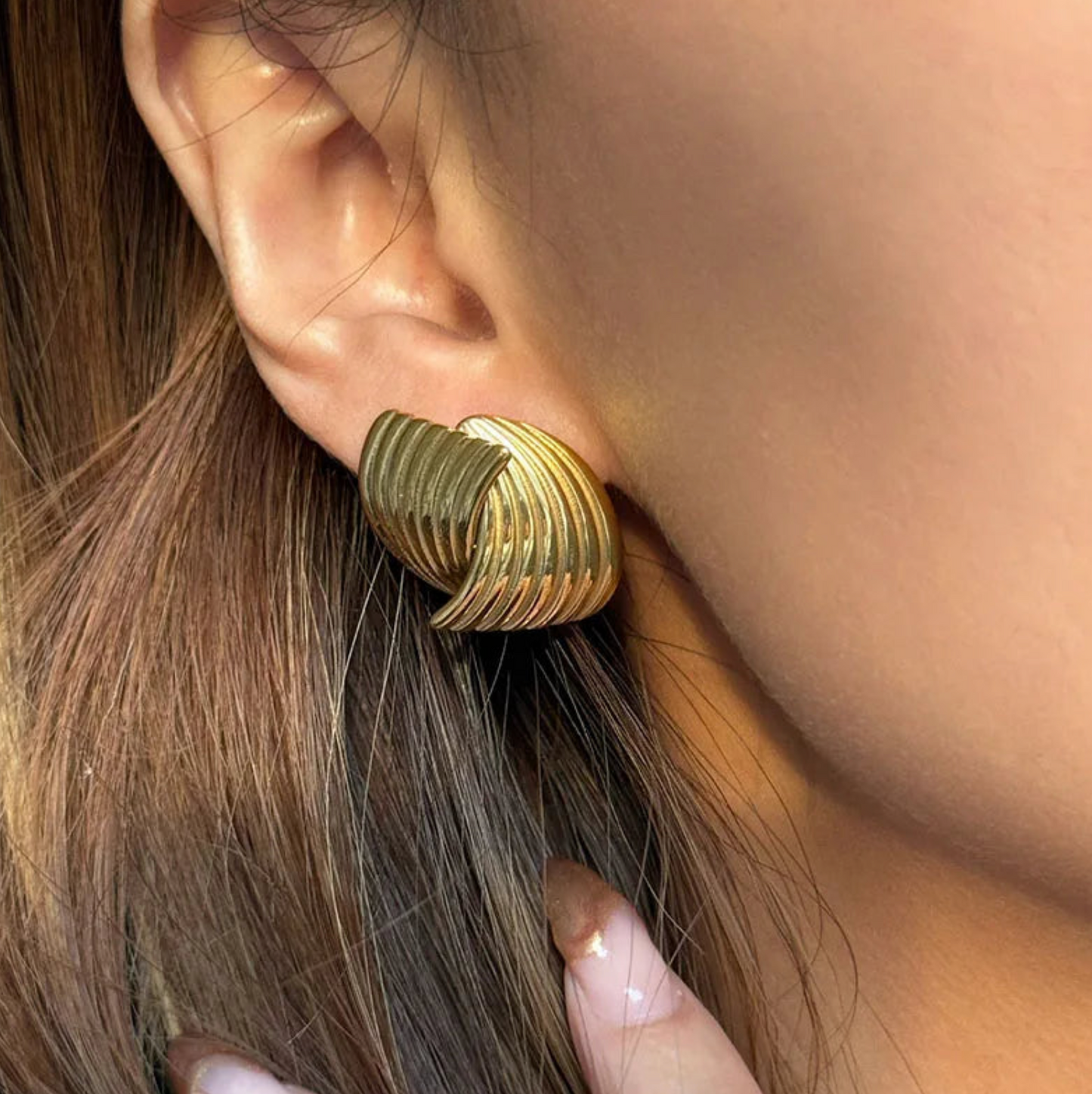 gold earrings for women, gold stud earrings, gold statement earrings, Hoop earrings for women, gold earrings for women on model