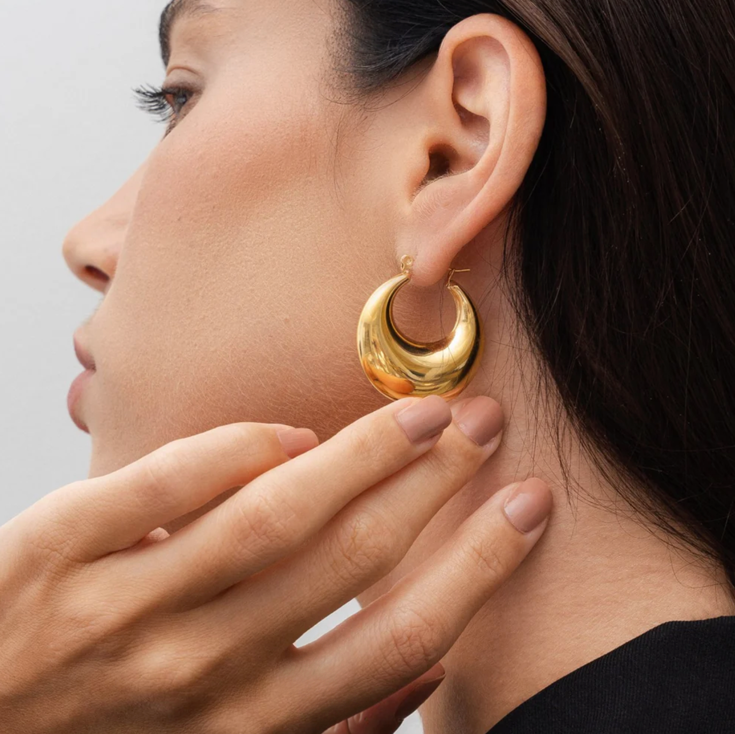 earrings, gold earrings for women, gold stud earrings, gold statement earrings, Hoop earrings for women, gold earrings for women, large hoop earrings on model