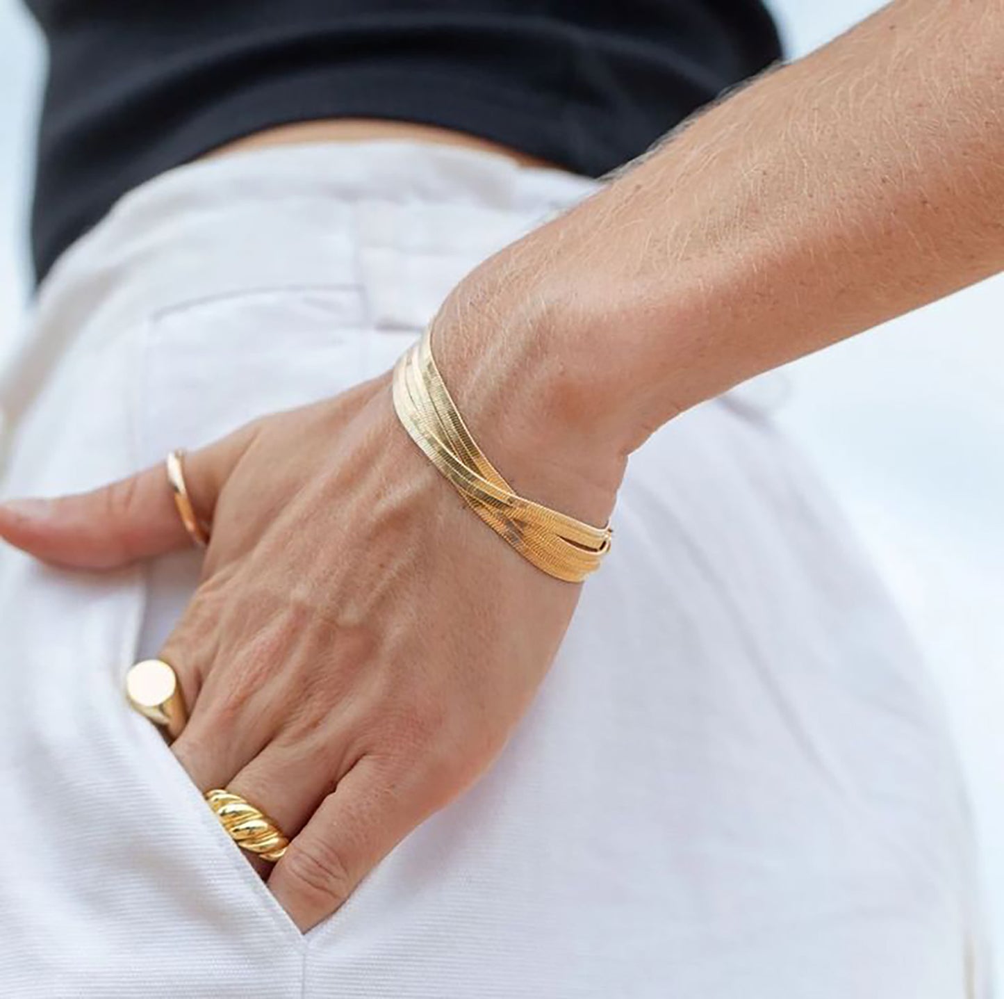 Amy Gold Herringbone Chain Bracelet