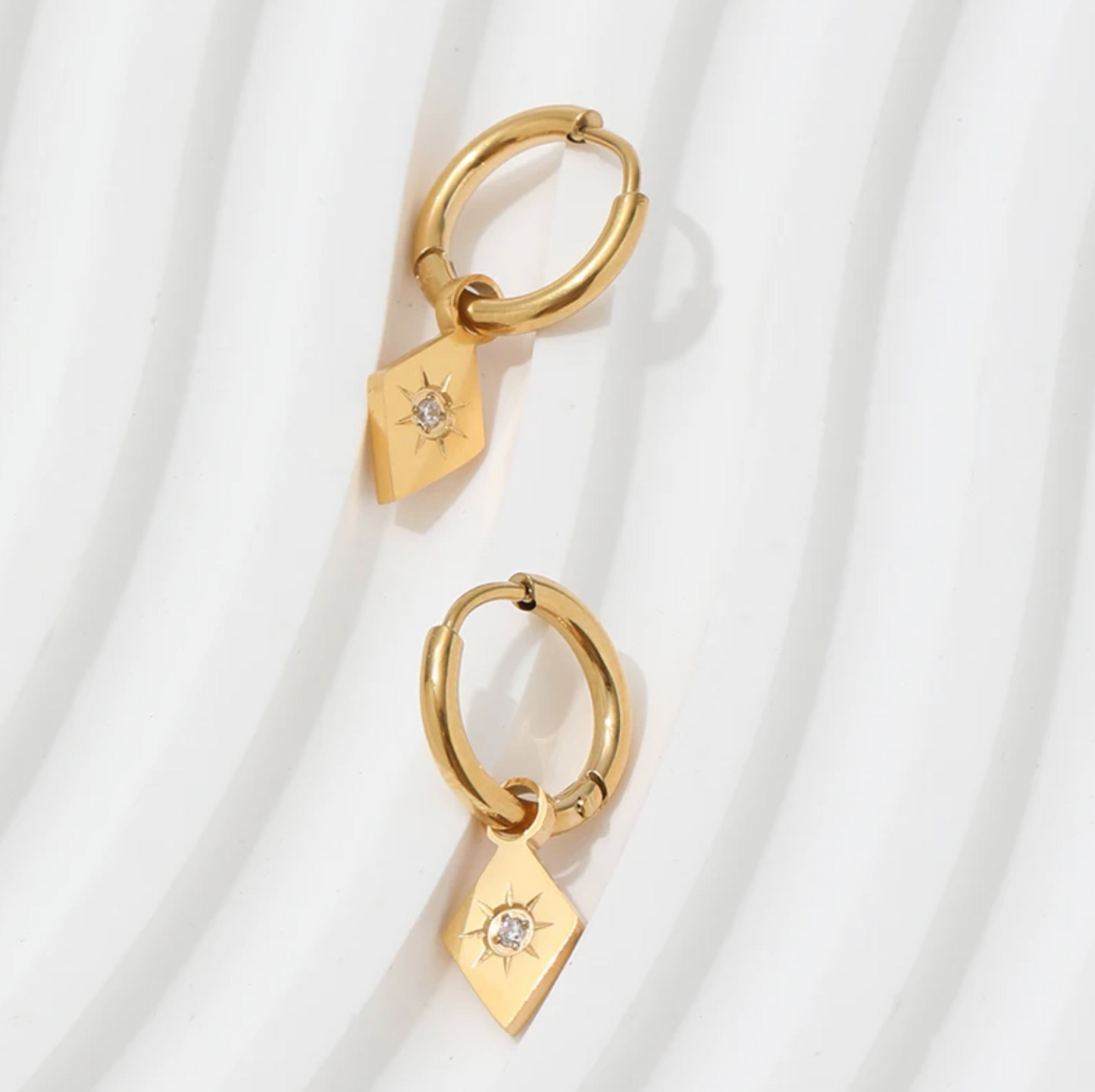 Rhombus Gold Huggies Earrings